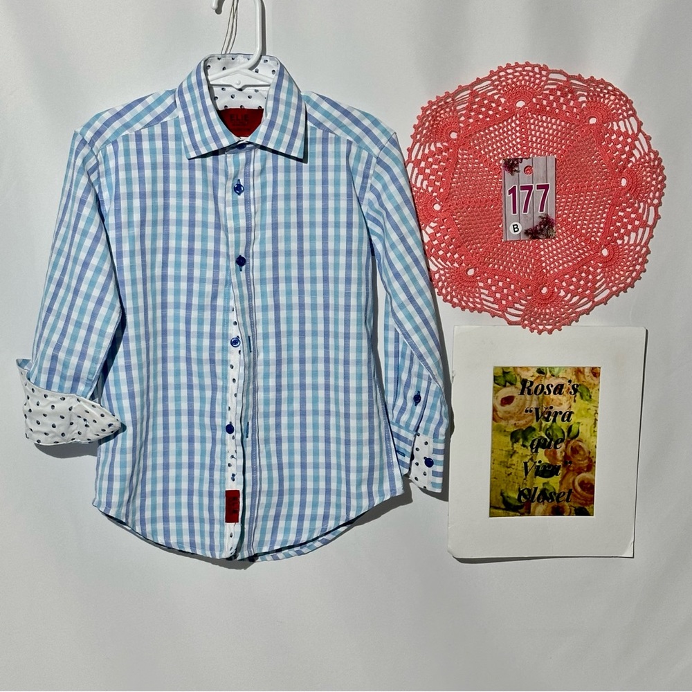 Elie Balleh Pastel Plaid Boy's Dress Casual Button-Down Shirt Size 5 - Picture 3 of 9